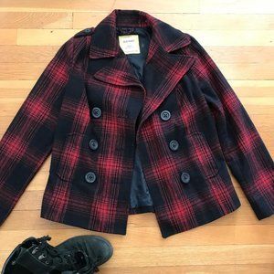 Old Navy Red Plaid Peacoat